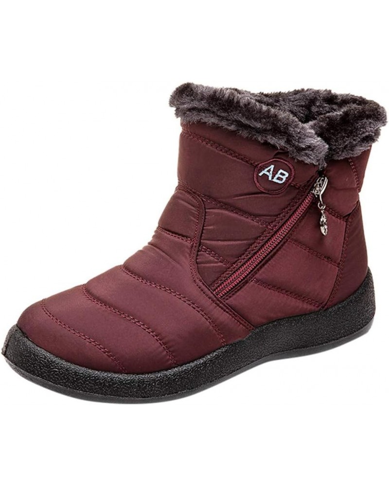 Platform Boots Women's Snow Boots Winter Ankle Short Bootie Waterproof Footwear Warm Shoes Wide Winter Boots for Women Wine $...