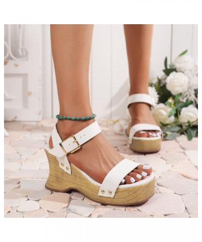 Lace up Platform Sandals for Women Open Toe Wedges Comfortable Beach Shoes Sandals White $17.20 Sandals