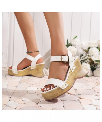 Lace up Platform Sandals for Women Open Toe Wedges Comfortable Beach Shoes Sandals White $17.20 Sandals