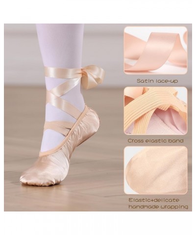 Ballet Shoes for Girls, Pink Ballet Slippers Split Sole Satin Women Dance Shoes Flats with Ribbon for Yoga Gymnastics Perform...