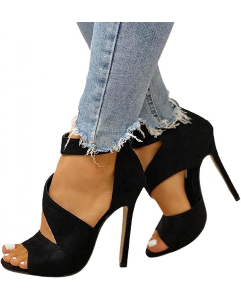 Thin High Heels Summer High Zipper Peep Toe Sandals Office Hollow Out Sandals Shoes Ladies High Heels Pumps 40 Black $38.85 S...