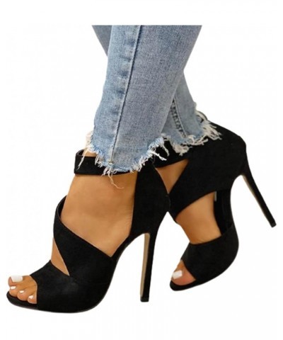 Thin High Heels Summer High Zipper Peep Toe Sandals Office Hollow Out Sandals Shoes Ladies High Heels Pumps 40 Black $38.85 S...