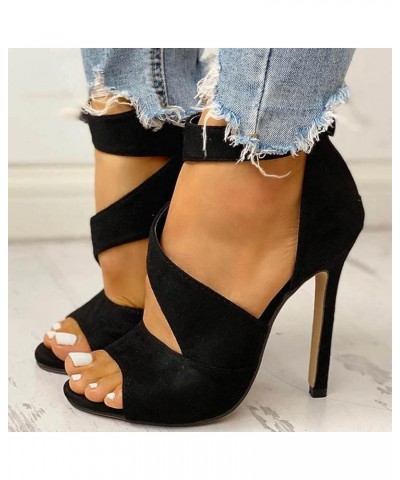 Thin High Heels Summer High Zipper Peep Toe Sandals Office Hollow Out Sandals Shoes Ladies High Heels Pumps 40 Black $38.85 S...