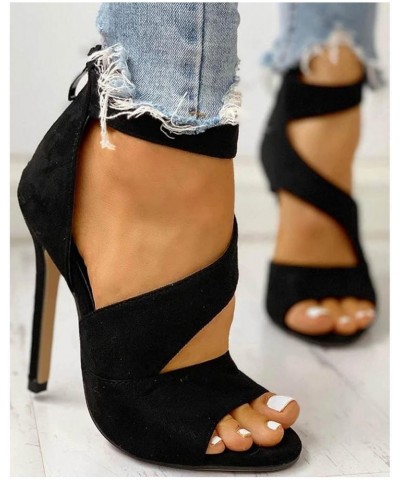 Thin High Heels Summer High Zipper Peep Toe Sandals Office Hollow Out Sandals Shoes Ladies High Heels Pumps 40 Black $38.85 S...