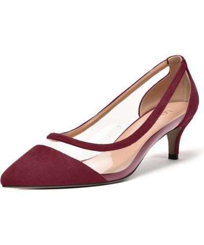 Womens Pointed Toe Suede Fashion Evening Slip On Kitten Low Heel Pumps Shoes 2.2 Inch Burgundy $37.99 Pumps