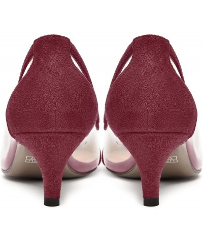 Womens Pointed Toe Suede Fashion Evening Slip On Kitten Low Heel Pumps Shoes 2.2 Inch Burgundy $37.99 Pumps