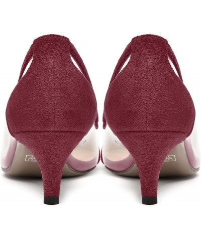 Womens Pointed Toe Suede Fashion Evening Slip On Kitten Low Heel Pumps Shoes 2.2 Inch Burgundy $37.99 Pumps