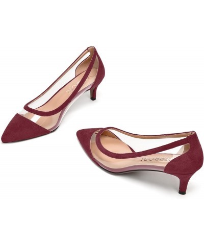 Womens Pointed Toe Suede Fashion Evening Slip On Kitten Low Heel Pumps Shoes 2.2 Inch Burgundy $37.99 Pumps