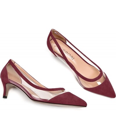 Womens Pointed Toe Suede Fashion Evening Slip On Kitten Low Heel Pumps Shoes 2.2 Inch Burgundy $37.99 Pumps