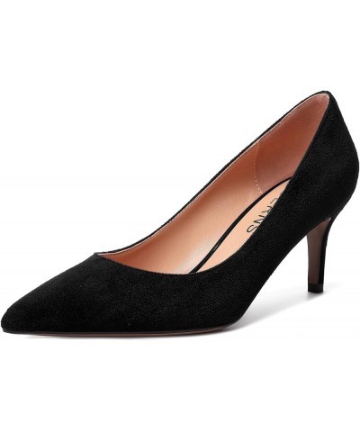 Womens Pointed Toe Suede Solid Slip On Wedding Dress Stiletto Mid Heel Pumps Shoes 2.5 Inch Black $27.30 Pumps