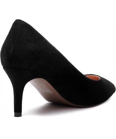 Womens Pointed Toe Suede Solid Slip On Wedding Dress Stiletto Mid Heel Pumps Shoes 2.5 Inch Black $27.30 Pumps