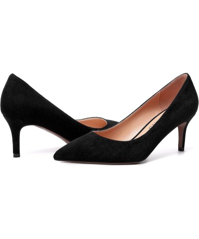 Womens Pointed Toe Suede Solid Slip On Wedding Dress Stiletto Mid Heel Pumps Shoes 2.5 Inch Black $27.30 Pumps