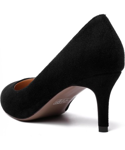 Womens Pointed Toe Suede Solid Slip On Wedding Dress Stiletto Mid Heel Pumps Shoes 2.5 Inch Black $27.30 Pumps