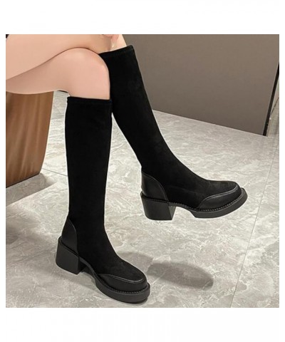 Women High Heel Boots Fashion Leather Suede Stitching Solid Color Comfortable Thigh High Heels Boots for Women Black $27.52 B...