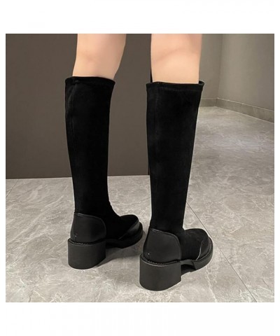 Women High Heel Boots Fashion Leather Suede Stitching Solid Color Comfortable Thigh High Heels Boots for Women Black $27.52 B...