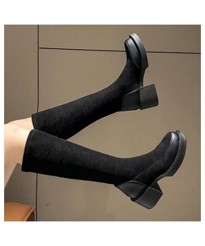 Women High Heel Boots Fashion Leather Suede Stitching Solid Color Comfortable Thigh High Heels Boots for Women Black $27.52 B...