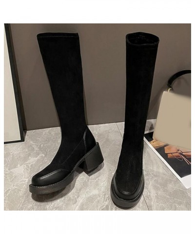 Women High Heel Boots Fashion Leather Suede Stitching Solid Color Comfortable Thigh High Heels Boots for Women Black $27.52 B...