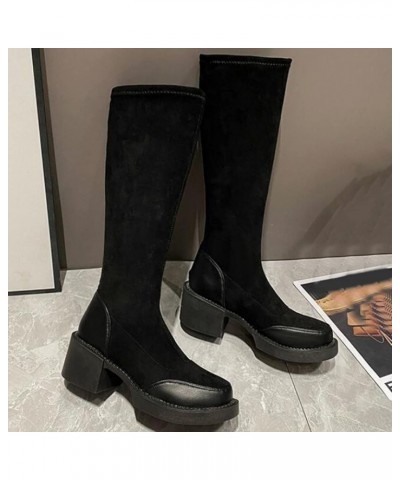 Women High Heel Boots Fashion Leather Suede Stitching Solid Color Comfortable Thigh High Heels Boots for Women Black $27.52 B...