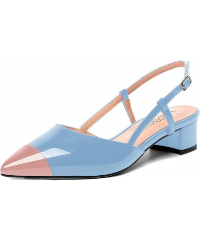 Womens Slingback Elegant Casual Pointed Toe Buckle Wedding Patent Chunky Low Heel Pumps Dress Shoes 1.5 Inch Pink Light Blue ...