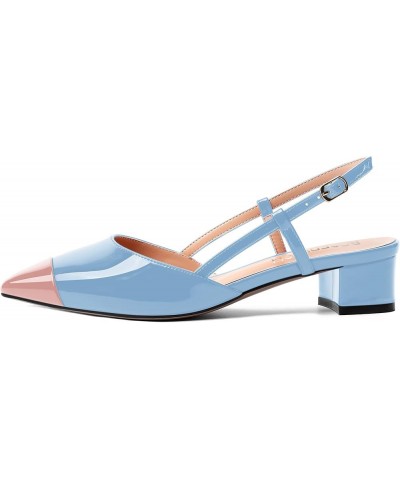 Womens Slingback Elegant Casual Pointed Toe Buckle Wedding Patent Chunky Low Heel Pumps Dress Shoes 1.5 Inch Pink Light Blue ...