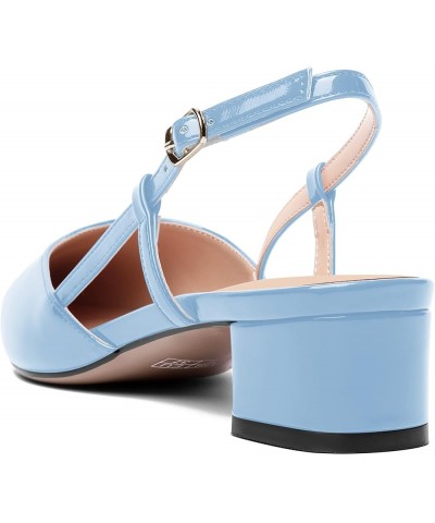 Womens Slingback Elegant Casual Pointed Toe Buckle Wedding Patent Chunky Low Heel Pumps Dress Shoes 1.5 Inch Pink Light Blue ...