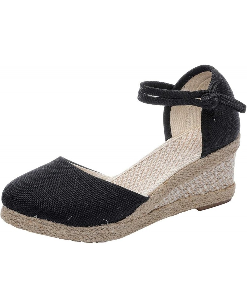 Sandals Shoes Flatform Wedge Casual Sandal Womens for Summer Lace-Up Wedges Weave Beach Open Toe Breathable Sandals Shoes Jk1...