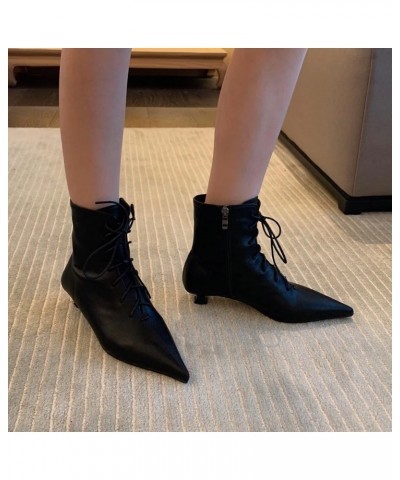 Woman's Lace-up Ankles Booties Pointed Toe Low Kitten Heel PU Leather Boots Ladies Warm Fashion Shoes with Zip Black $25.88 B...