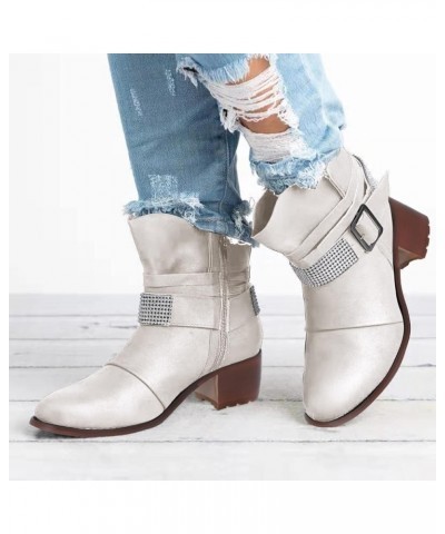 Women Buckle Boot Autumn Winter Rhinestone Zipper Boots Women's Pointed Ankle Shoes Womens Wide Ankle Cowboy Boots Cow Girl W...