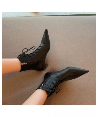 Woman's Lace-up Ankles Booties Pointed Toe Low Kitten Heel PU Leather Boots Ladies Warm Fashion Shoes with Zip Black $25.88 B...