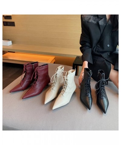 Woman's Lace-up Ankles Booties Pointed Toe Low Kitten Heel PU Leather Boots Ladies Warm Fashion Shoes with Zip Black $25.88 B...