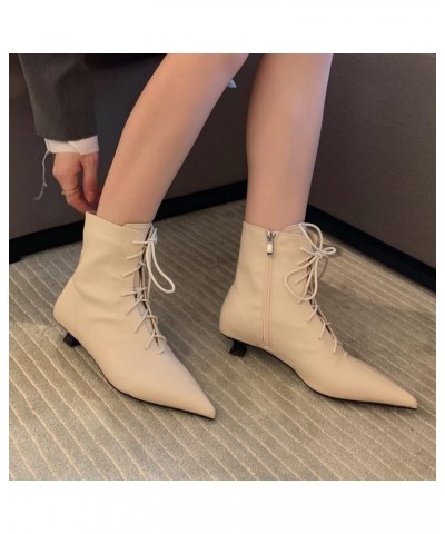 Woman's Lace-up Ankles Booties Pointed Toe Low Kitten Heel PU Leather Boots Ladies Warm Fashion Shoes with Zip Black $25.88 B...