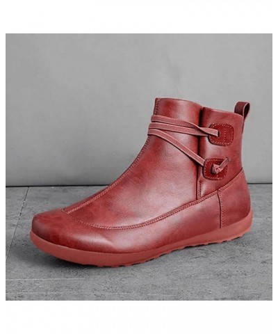 Women's Side Zipper Round Toe Boots Casual Flat Leather Wedge Waterproof Sneakers Lace-up Boots High Top Shoes A02red $10.65 ...