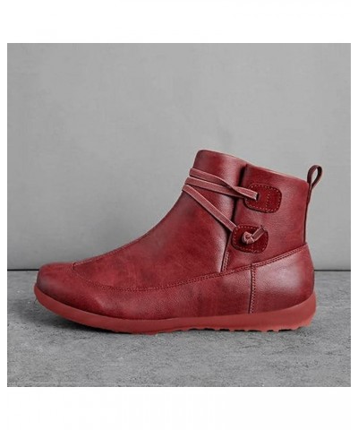 Women's Side Zipper Round Toe Boots Casual Flat Leather Wedge Waterproof Sneakers Lace-up Boots High Top Shoes A02red $10.65 ...