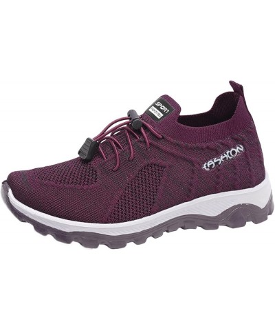 slip on tennis shoes women Sneakers for Women's Fashion Casual Mesh Breathable Sneakers Slip On Shoes Z 04-purple $16.32 Athl...