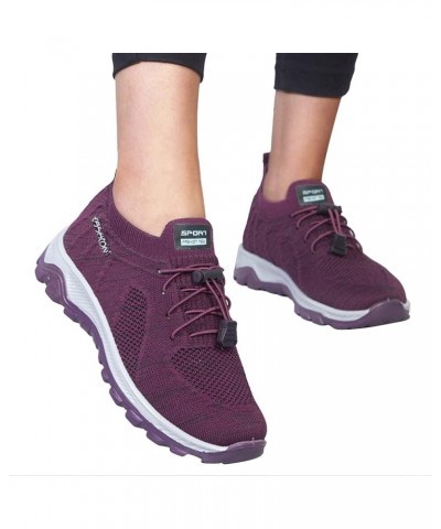 slip on tennis shoes women Sneakers for Women's Fashion Casual Mesh Breathable Sneakers Slip On Shoes Z 04-purple $16.32 Athl...