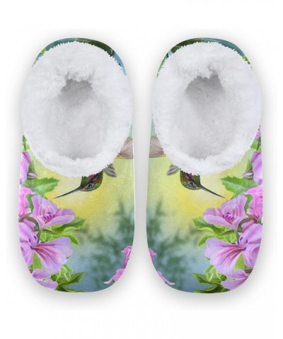 Indoor Slippers for Women Men Hummingbird Spring Flower Floral House Slipper Socks with Grippers Non-Slip Fuzzy Feet Slippers...