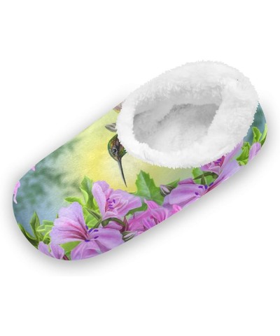 Indoor Slippers for Women Men Hummingbird Spring Flower Floral House Slipper Socks with Grippers Non-Slip Fuzzy Feet Slippers...