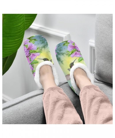 Indoor Slippers for Women Men Hummingbird Spring Flower Floral House Slipper Socks with Grippers Non-Slip Fuzzy Feet Slippers...