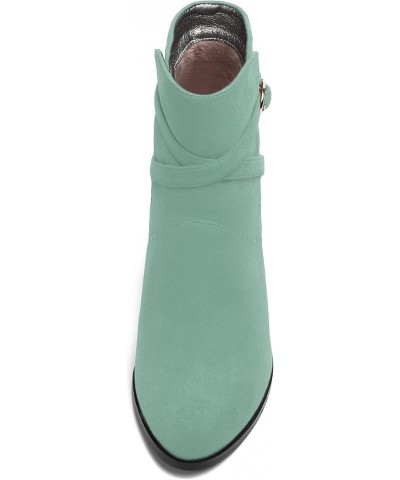 Womens Round Toe Fashion Solid Office Suede Ankle Strap Buckle Spool High Heel Ankle High Boots 3.3 Inch Turquoise $42.49 Boots