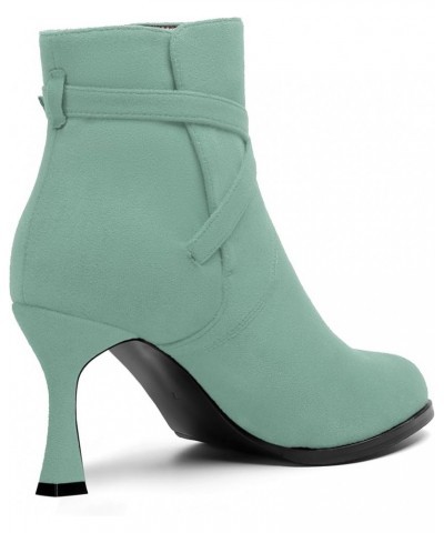 Womens Round Toe Fashion Solid Office Suede Ankle Strap Buckle Spool High Heel Ankle High Boots 3.3 Inch Turquoise $42.49 Boots