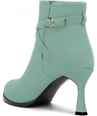 Womens Round Toe Fashion Solid Office Suede Ankle Strap Buckle Spool High Heel Ankle High Boots 3.3 Inch Turquoise $42.49 Boots