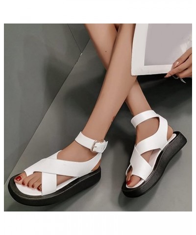 sandals women casual summer Spring Summer Women's Sandals Casual Thick Sole Cross Strap Toe Roman Shoes Beige $21.65 Sandals