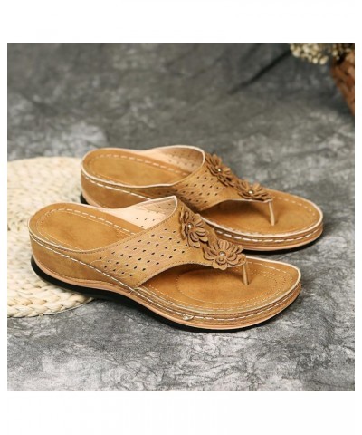 Women Platform Beach Slippers Wedge Heel Flip Flops Shoes Sandals Womens Dressy Thong Sandals With Arch Support Khaki $14.95 ...