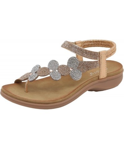 Women's Athletic Outdoor Sandals Sparkly Block Heel Women's Platform Wedge Sandals Comfortable Knit Rose Gold $21.08 Athletic...