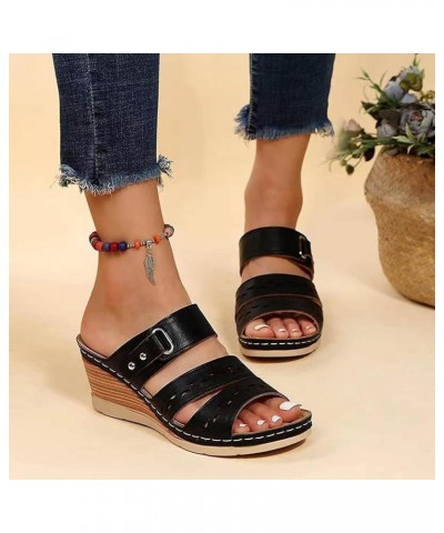 Breathable Open Toe Sandals for Women Toe Open Slippers Sandals Fashion and Heel Shoes Round with Wedge Toe Women's (Black, 9...