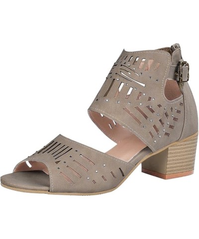 Women's Cutout Spring Sandals with Heels Trendy Casual Dressy Block Heel Sexy Summer Plus Size 2024 Peep Toe Cutes Khaki $16....