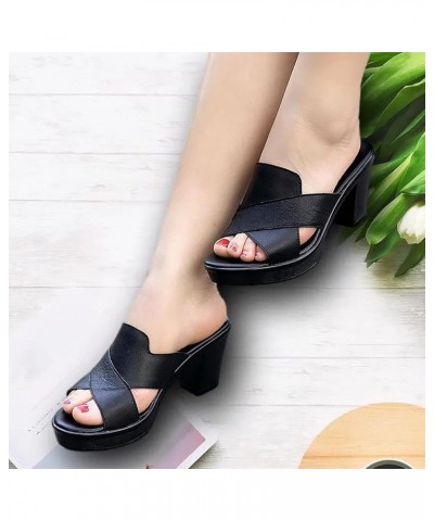 Sandal Wedge Slippers Sandals Flip-Flop Mouth Middle Heel Slippers Chunky Slippers Fashion Women Heel Sandals (Wine, 9) 7.5 B...