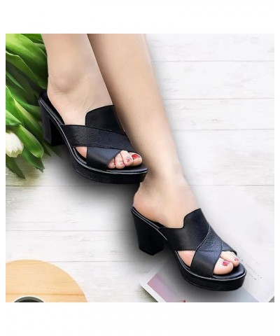 Sandal Wedge Slippers Sandals Flip-Flop Mouth Middle Heel Slippers Chunky Slippers Fashion Women Heel Sandals (Wine, 9) 7.5 B...