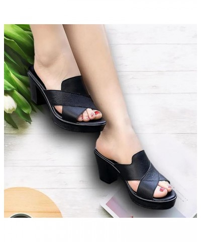 Sandal Wedge Slippers Sandals Flip-Flop Mouth Middle Heel Slippers Chunky Slippers Fashion Women Heel Sandals (Wine, 9) 7.5 B...