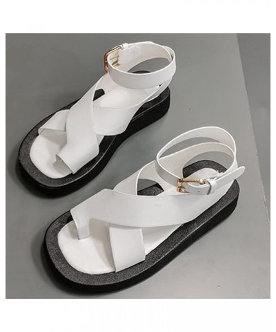 sandals women casual summer Spring Summer Women's Sandals Casual Thick Sole Cross Strap Toe Roman Shoes Beige $21.65 Sandals